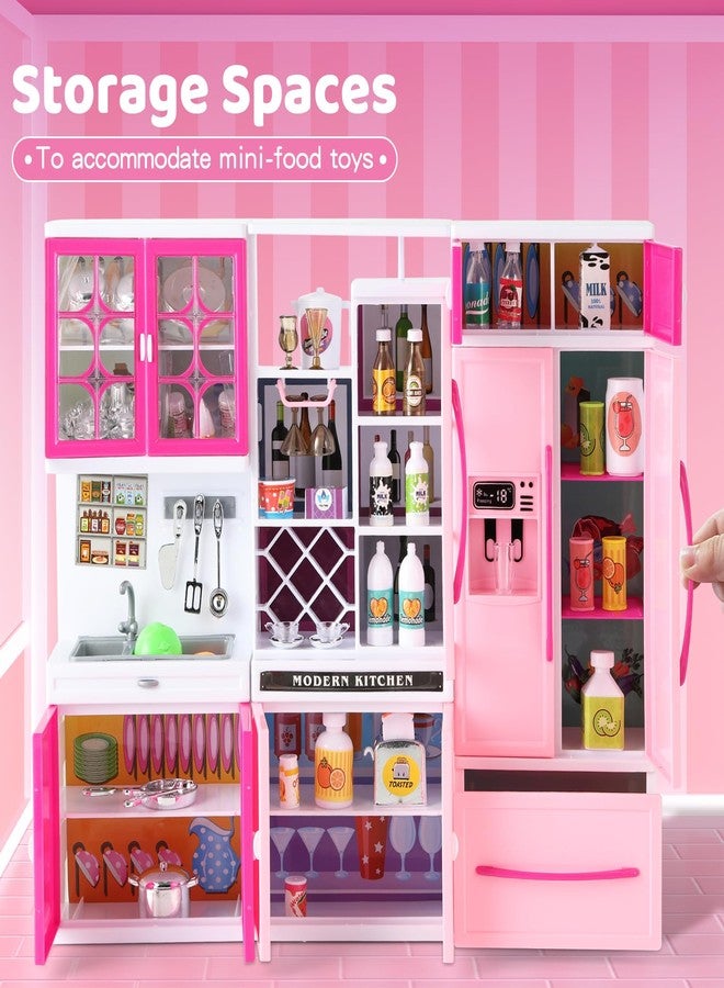 SOCBTNSO 64 PCS Pink Kitchen Toys with Lights Sounds|Mini Kitchen House Furniture Sets for Kids Ages 4-8|Doll Playset Toys for Toddlers 3-5|Birthday Gifts for 3 4 5 6 7 8 Old Girls - Image 5